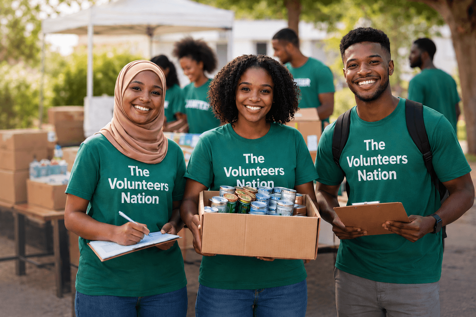 The Volunteer Nations team members smiling at a community event